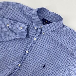 Ralph Lauren Button Down Shirt Mens 2XLT Blue Grid Stretch Preppy Classic Office